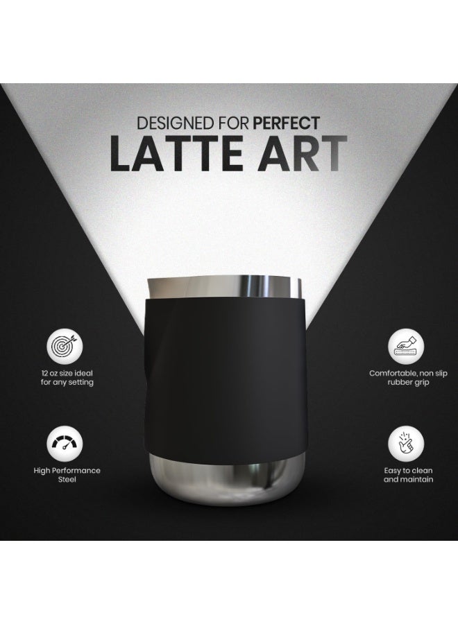 Rattleware وعاء ماكياتو من راتلوير بدون مقبض من الفولاذ المقاوم للصدأ - مثالي للاستخدام في المنزل، المقهى، المطعم، الفندق، المكتب، أو الاستخدام التجاري - وعاء بخار ورغوة (12 أونصة) - Image 4